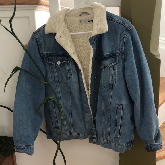 Topshop Moto Petite Denim Sherpa Jacket 